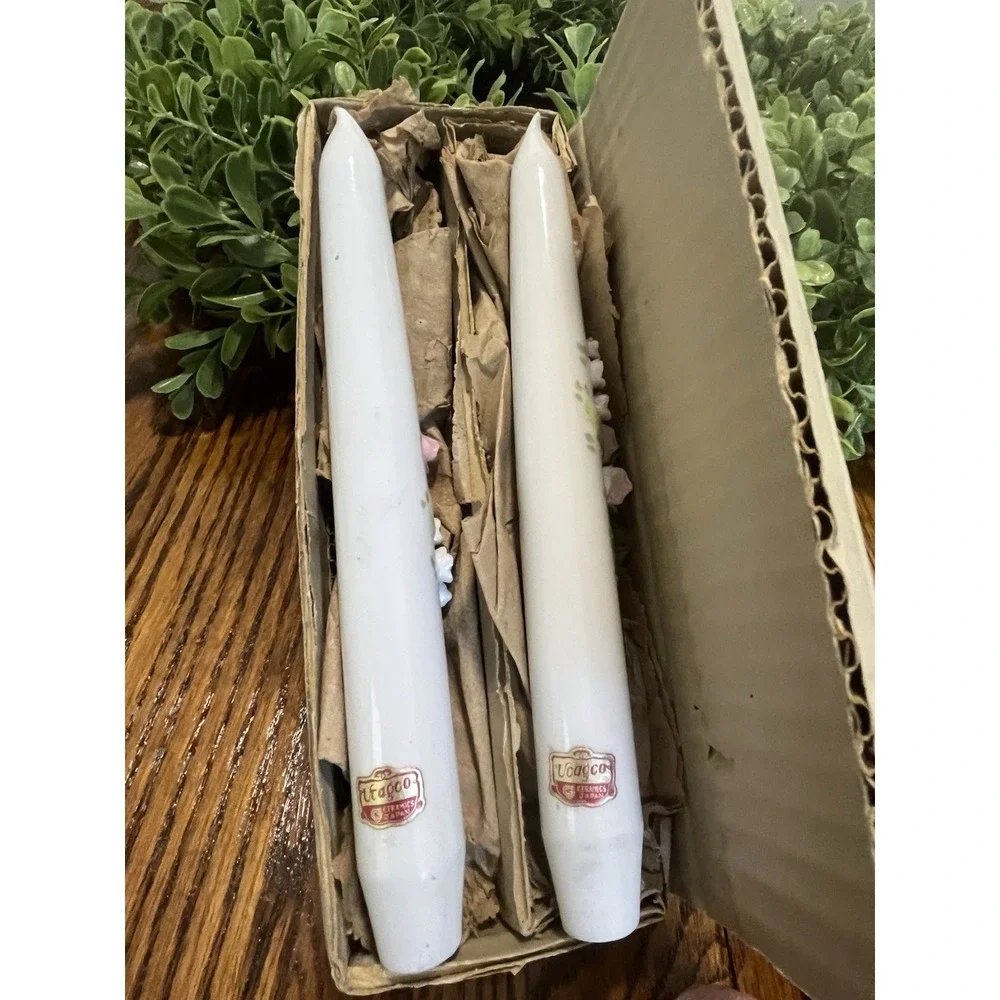 Vintage Vcagco Cermics  Floral Candles Porcelain Set Of 2 Made in JAPAN EUC